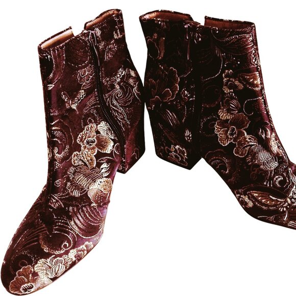 Ankle Boots, Size 10M Boot, Franco Sarto Black Gold Olympia Floral Ankle Boots - Picture 10 of 13